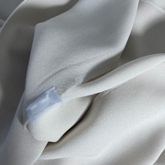 Eileen Fisher Bone Silk Georgette Blend Crepe V Neck Front Pleat Top Sz  S - Picture 4 of 5